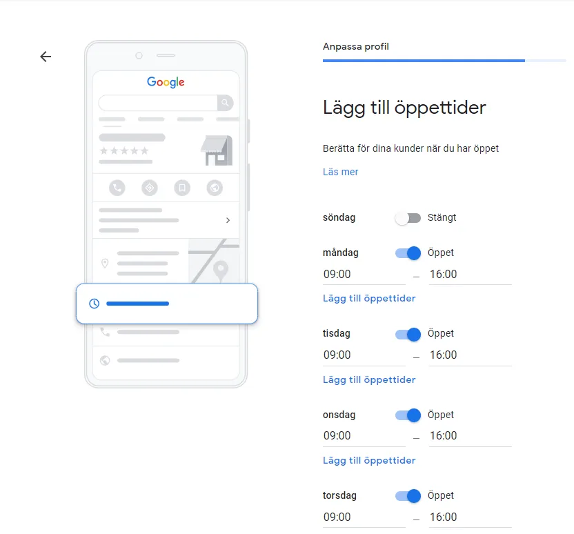Googleprofil Öppettider Googleprofil Öppettider