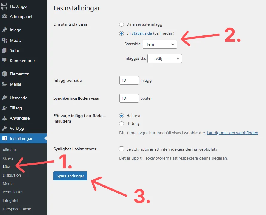 Bestäm framsida WordPress