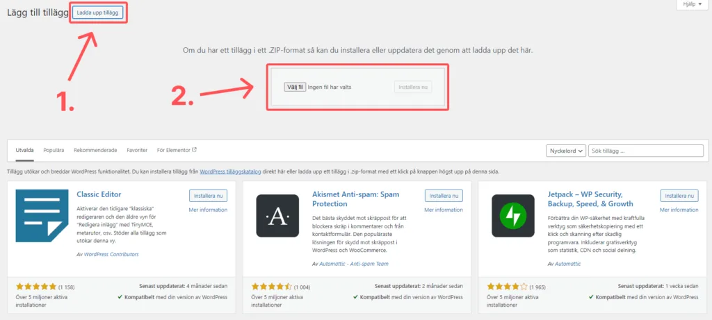 Ladda upp tillägg WordPress