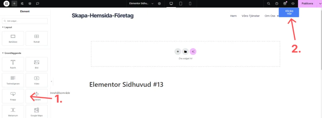 Lägg till knapp Elementor