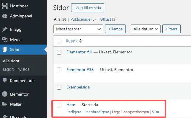 Redigera Framsida WordPress