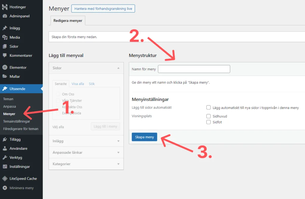 Skapa meny WordPress