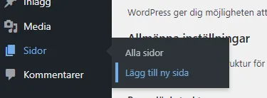 Lägg till ny sida WordPress