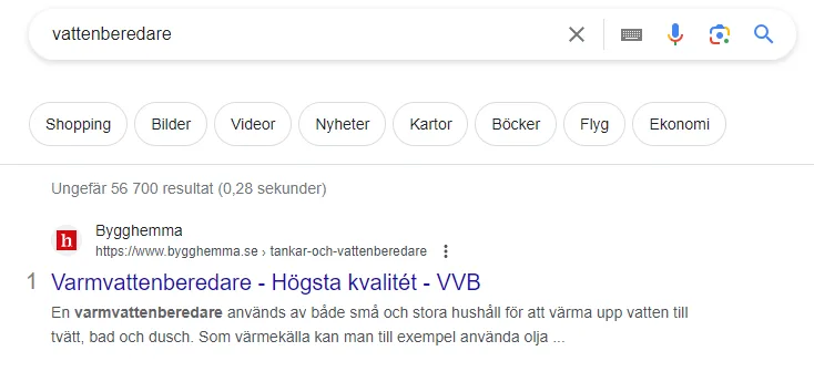 Organiskt resultat SERP Organiskt resultat SERP