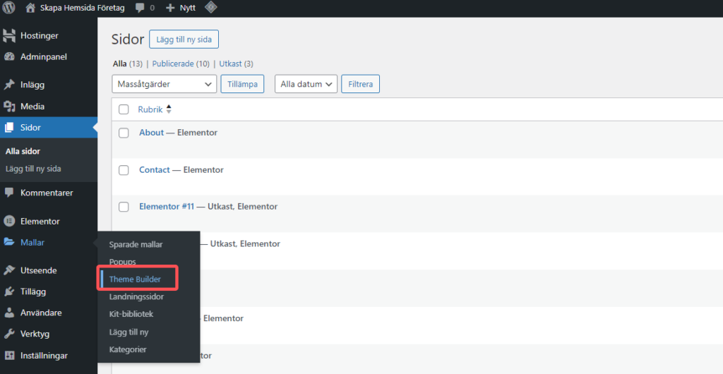 Elementor Theme Builder Hemsida i WordPress