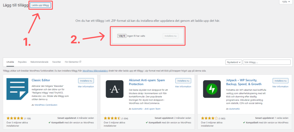 Ladda upp tillägg WordPress