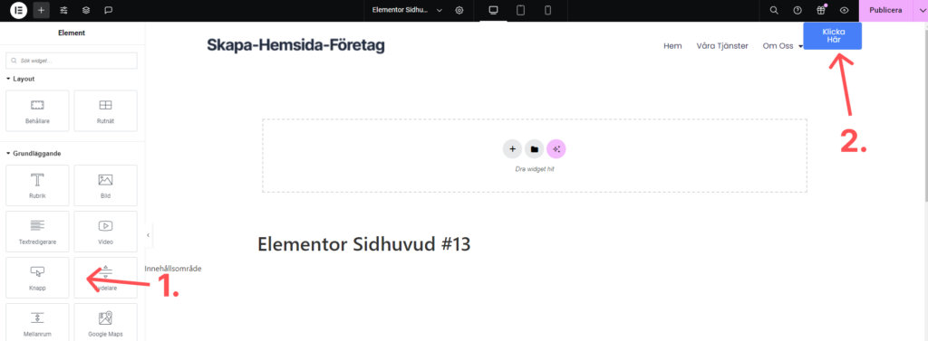 Lägg till knapp Elementor
