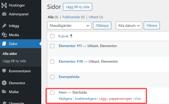 Redigera Framsida WordPress