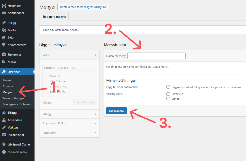 Skapa meny WordPress