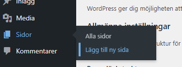 Lägg till ny sida WordPress